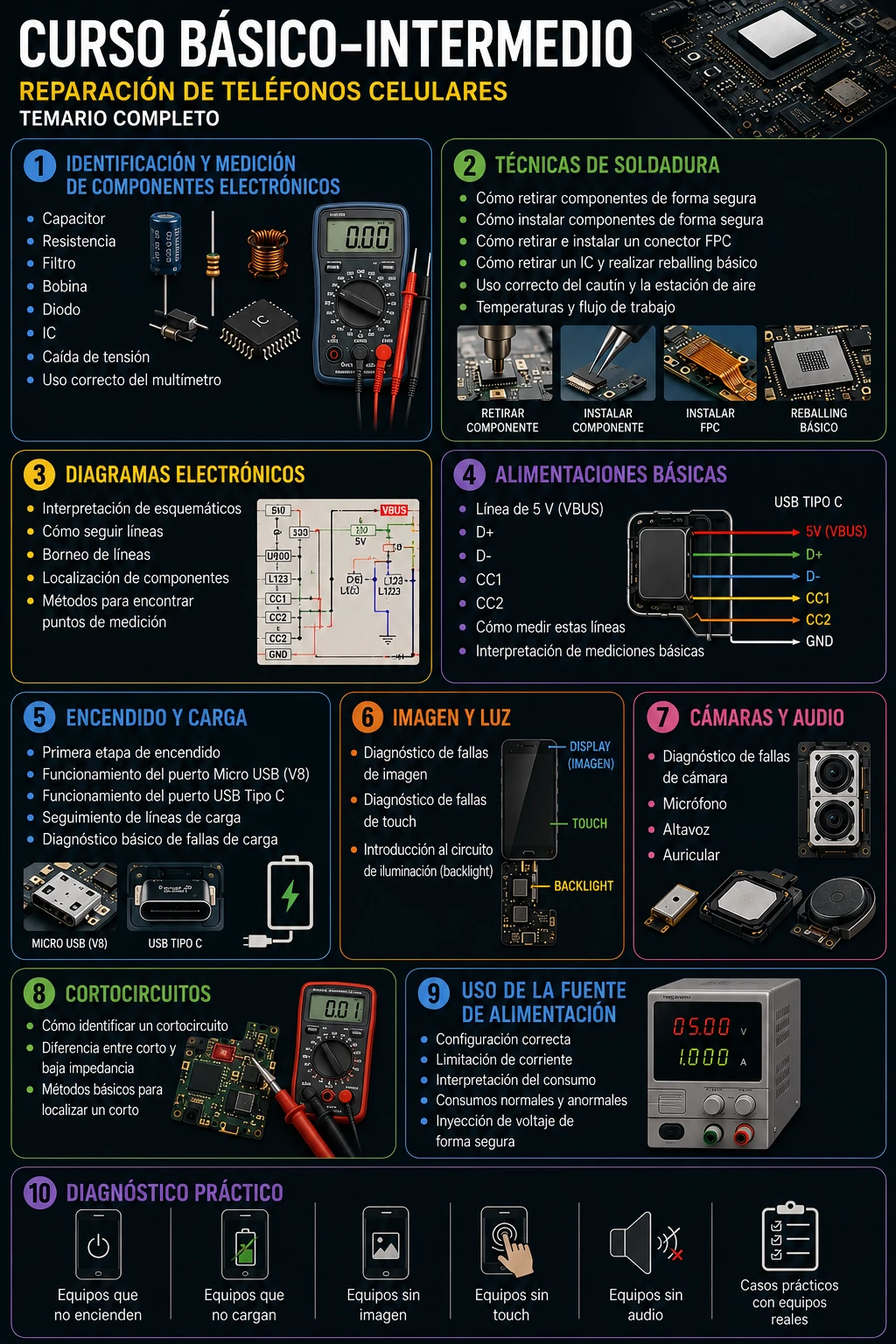 Temario completo del curso básico-intermedio de reparación de teléfonos celulares
